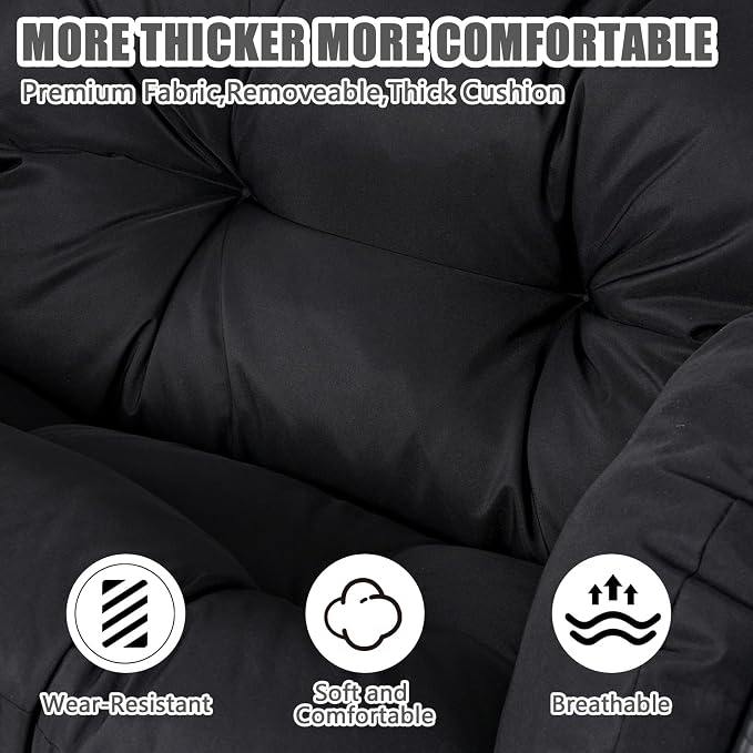Double Egg Hammock Chair with Stand, Swing Egg Chair, Wicker Hanging Chair with Washable Cushion - Sturdy Metal Stand, 600lbs Capacity for Indoor Outdoor Patio Living Room Etc (Black+Black)