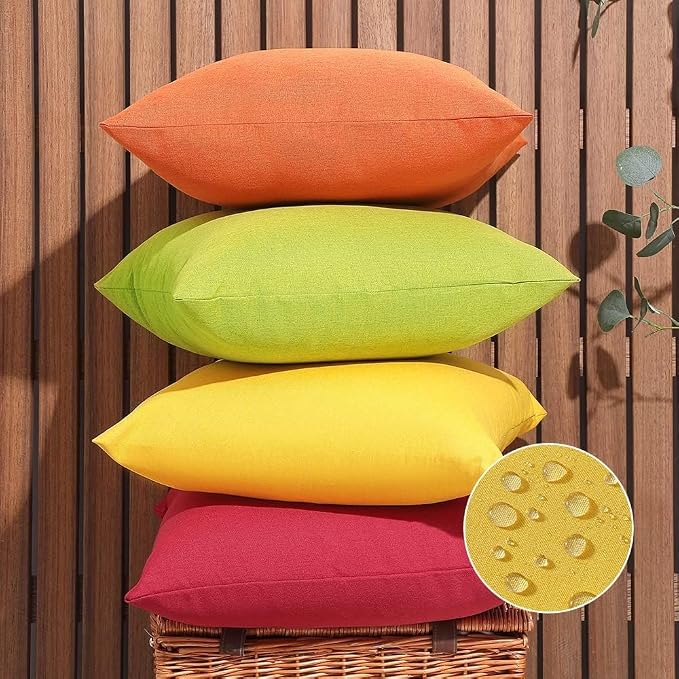 WEMEON Outdoor Waterproof Pillow Covers18x18in Set of 4, Solid Color Pillows Decorative Square Patio Furniture Pillows for Couch Patio Balcony Tent Garden(Orange/Teal) (16“x16”, red/Green)
