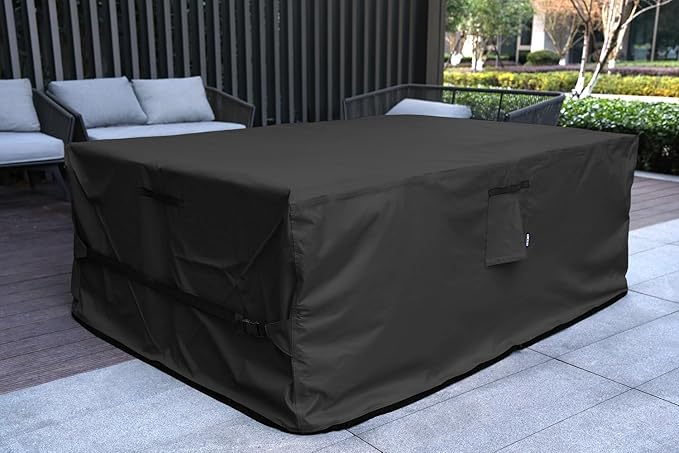 Patio Furniture Set Cover Rectangular Heavy Duty 600D Waterproof Outdoor Sectional Sofa Couch Cover Large Outside Dining Table and Chairs Covers Patio Conversation Set Cover Black 76 x 54 x 28.5 Inch
