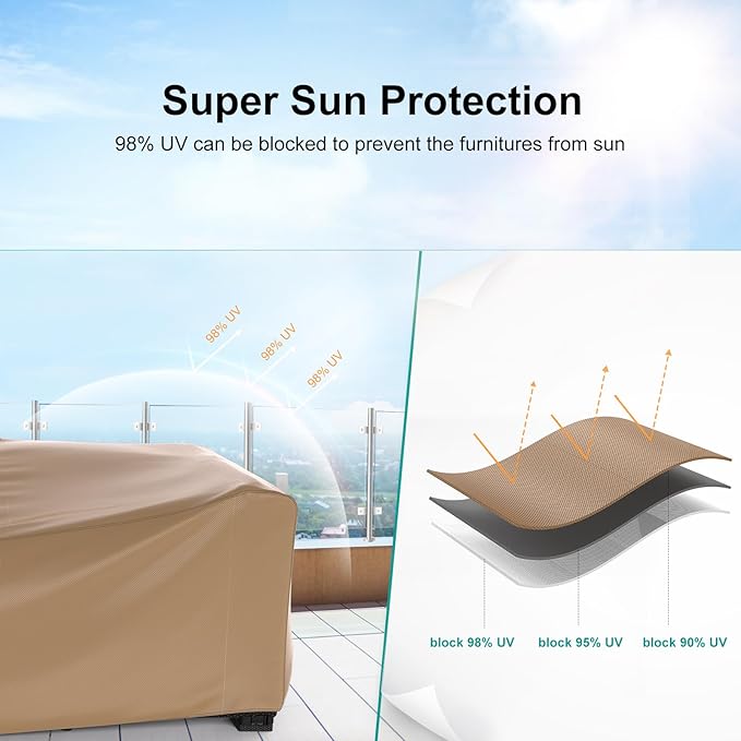 Patio Furniture Set Cover Waterproof, Heavy Duty Furniture Covers for Outdoor Sectional Sofa Set Wicker Rattan Table Chair Rectangular,78"L×62"W×30"H, Brown