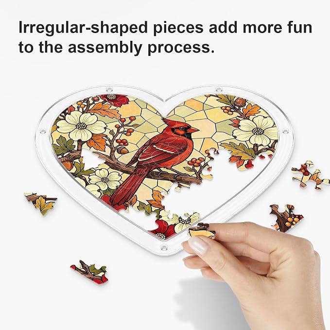 Acrylic Puzzle Suncatcher, Sun Catchers Puzzle for Window Hanging | 7.4 in Heart-shaped Cardinal DIY Suncatcher Puzzle Gifts for Adults, Women, Men, Wife, Mom, Birds Lover, Home & Garden Decor