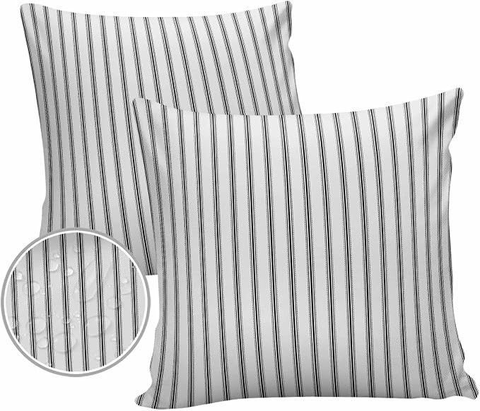 Outdoor Waterproof Throw Pillow Covers Set of 2 Black Stripe Pillowcases 24x24 Inches Vertical Striped Patio Decorative Pillows Cushion Case Patio Pillows for Couch Bed Chair Garden