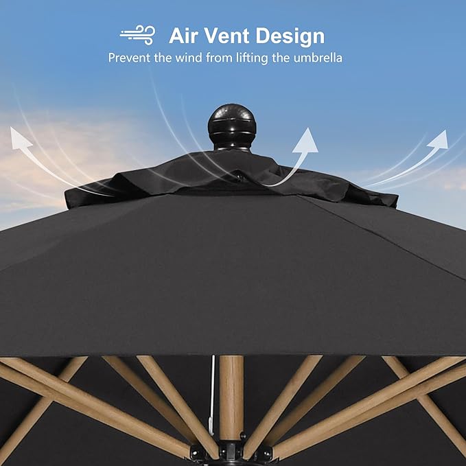 PURPLE LEAF 10 Feet Patio Umbrella Outdoor Table Umbrella Round Aluminum Market Umbrella with Push Button Tilt & 8 Sturdy Ribs and Crank Outdoor Umbrellas for Garden Deck Patio, Black