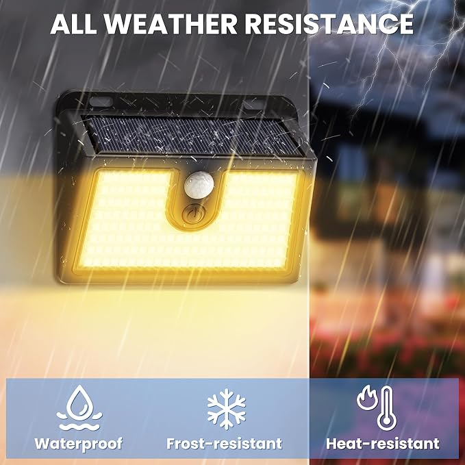 [2 Packs] Solar Motion Sensor Outdoor Lights, Super Bright Solar Lights Outdoor Waterproof, 3 Lighting Modes Security Wall Light for Outside Walking Dog Fence Backyard Deck Garden Door Step Garage