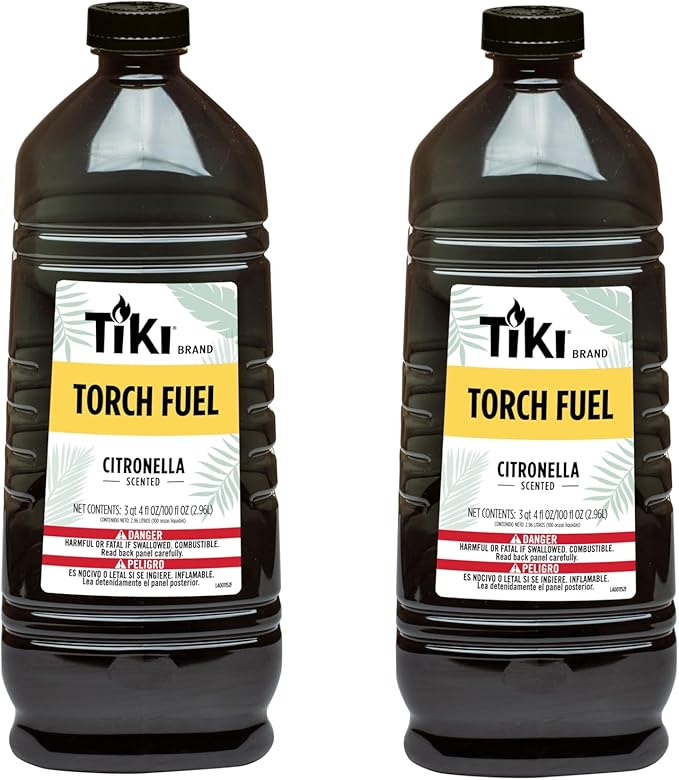 TIKI Citronella Torch Fuel – 3/4 Gallon (100 oz.) 2-Pack, Easy Pour, Long-Lasting for Outdoor Torches & Table Torches, with Citronella & Lemongrass Oil, for Patio, Garden & Backyard Use