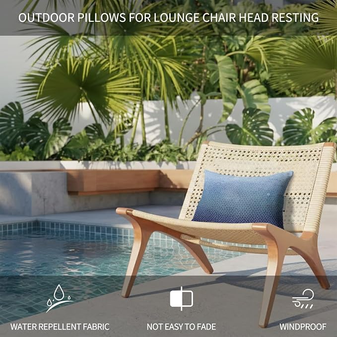 Chaise Lounge Headrest Pillow 1 Pack, Indigo Blue Ombre Waterproof Chair Pillows with Insert & Adjustable Elastic Strap for Beach Pool Recliner, Geometric Stained Glass Outdoor Patio Pillow