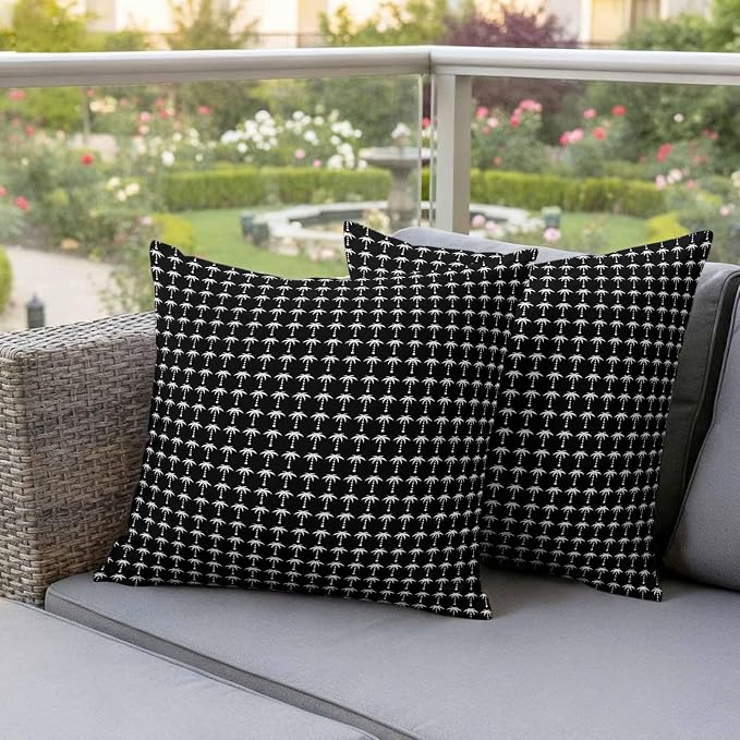 Palm Trees Outdoor Pillow Covers 20"x20" Set of 2, Summer Vintage Nautical Coastal Beach Ocean Black Tree Waterproof Throw Pillow Covers for Patio Furniture, Decorative Cushion Covers for Porch