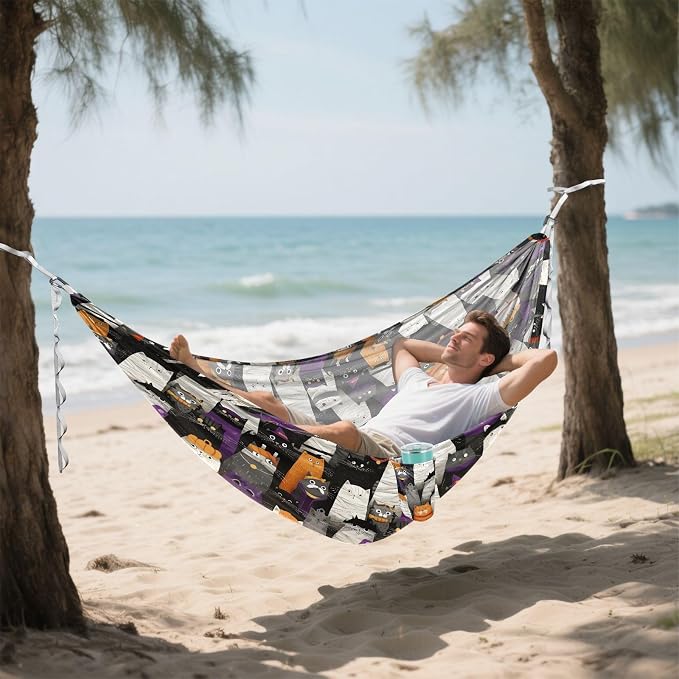 Camping Hammock Outdoor Hammocks for Outside Cat Vintage Cute Beach Trees Portable Lightweight with Pockets Tree Straps Indoor