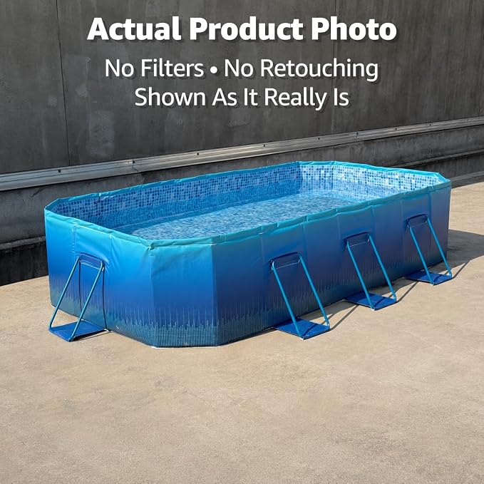 116" Foldable Pool for Kids & Adults,Blue | Non-Inflatable, Metal Frame, Thick PVC Collapsible, Swimming Pool for Kids Family Dogs,Outdoor Summer
