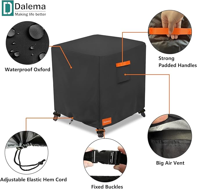 Waterproof Outdoor Ottoman Cover Square,600D Heavy Duty Patio Small Side Table Cover,Patio Furniture Covers for End Table 25" W x 25" D x 18" H,Black