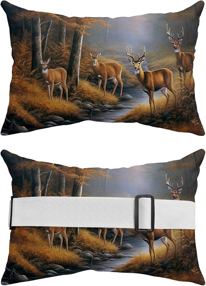 Outdoor Pillows Covers with Inserts Deers Stream in Forest Painting Waterproof Recliner Pillow with Adjustable Strap Throw Pillows for Patio Furniture Pool Lounge Chair, 11x16 inch, 1PCS