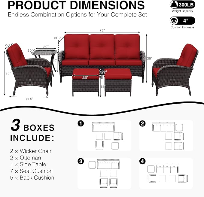 Joyside Wicker Patio Furniture Set, 6 Piece Outdoor Furniture Set with Thickened Cushions, High Back, Deep Seating, Wide Armrest, Rattan Outdoor Chairs for Porch, Deck