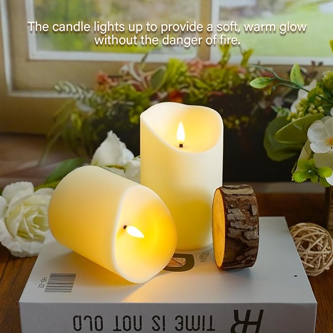 Eebuss Flameless Candles with Remote Timer, Battery Operated Realistic Flickering LED Candles, 9 Packs Fake Candles for Home Decor (D3 x H 3" 4" 5" 6" 7") (Ivory)