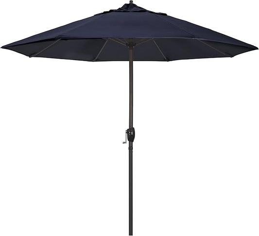 California Umbrella 12-Year Protection 9-Ft Outdoor Patio Umbrella, Sunbrella Fade-Resistant Acrylic Fabric, Auto Tilt and Crank, Heavy-Duty Aluminum Frame/ Reinforced Ribs, Bronze Pole,Navy