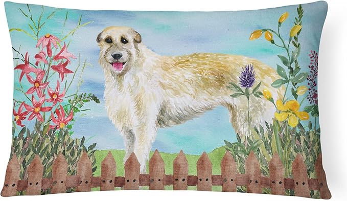 Caroline's Treasures CK1232PW1216 Irish Wolfhound Spring Canvas Fabric Decorative Pillow Machine Washable, Indoor Outdoor Decorative Pillow for Couch, Bed or Patio, 12HX16W