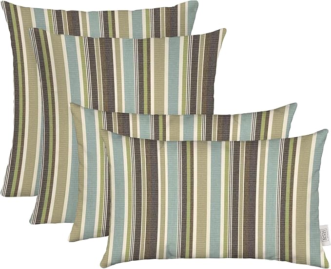 RSH DECOR: Sunbrella Lumbar & Square Pillows Set of 4 | 20" x 12" & 17" x 17" | Water and Fade-Resistant Performance Fabric | Outdoor Throw Pillows for Patio Furniture | Brannon Whisper