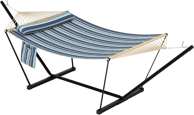 GarveeLife Outdoor Double Hammock with Heavy Duty Adjustable Steel Stand, Portable 2 Person Hammock for Patio Garden Beach Backyard