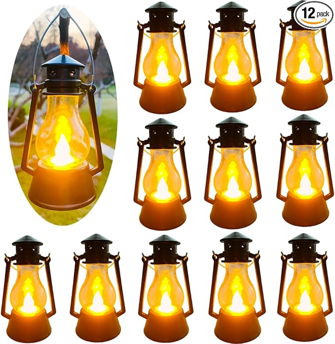 12 Pack Mini Lantern for Little Cowboy Centerpieces Tables Ideas Western Party Favor Decorations Wedding Decor Camping with 4inch Flickering LED Candle, Vintage Table Toppers Decorative