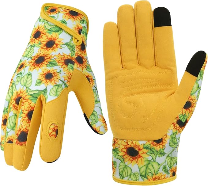 Sunflower Gardening Gloves Thorn Proof for Women Touchscreen Fingertips | Breathable Yard Work Glove