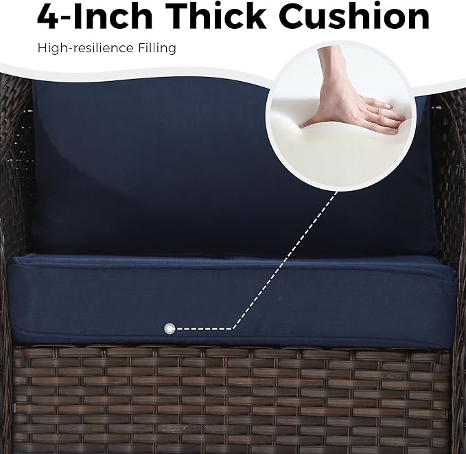 77 inch Outdoor Wicker 3 Seater Sofa, All-Weather Use Patio Rattan Sofa with Seat and Back Cushion, Ideal for Porch, Backyard, Balcony, Poolside, Blue