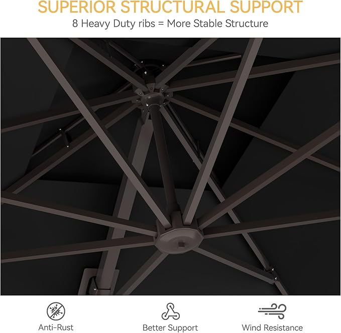 10x13 FT Patio Umbrella with Base, Large Cantilever Rectangular Double Top Heavy Duty Offset Umbrellas with 360° Rotation, Outdoor shade for Garden Deck Pool Patio, Black