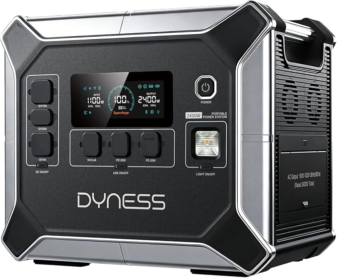 DYNESS 2048Wh Portable Power Station, 2400W AC Output (4800W Surge), 1.2Hr 0-80% Dual Charging (AC+Solar), Upgraded LiFePO4 Battery Backup for Home Backup, Camping, RV, Blackout