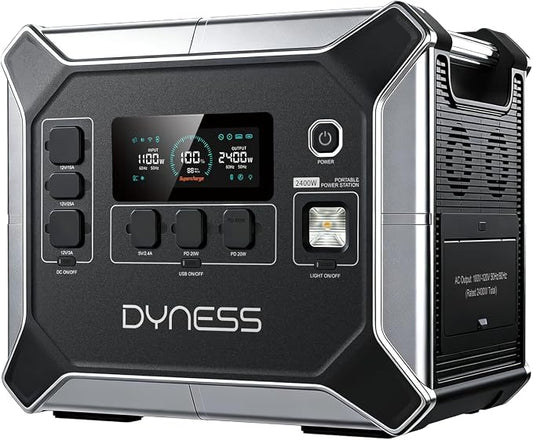 DYNESS 2048Wh Portable Power Station, 2400W AC Output (4800W Surge), 1.2Hr 0-80% Dual Charging (AC+Solar), Upgraded LiFePO4 Battery Backup for Home Backup, Camping, RV, Blackout