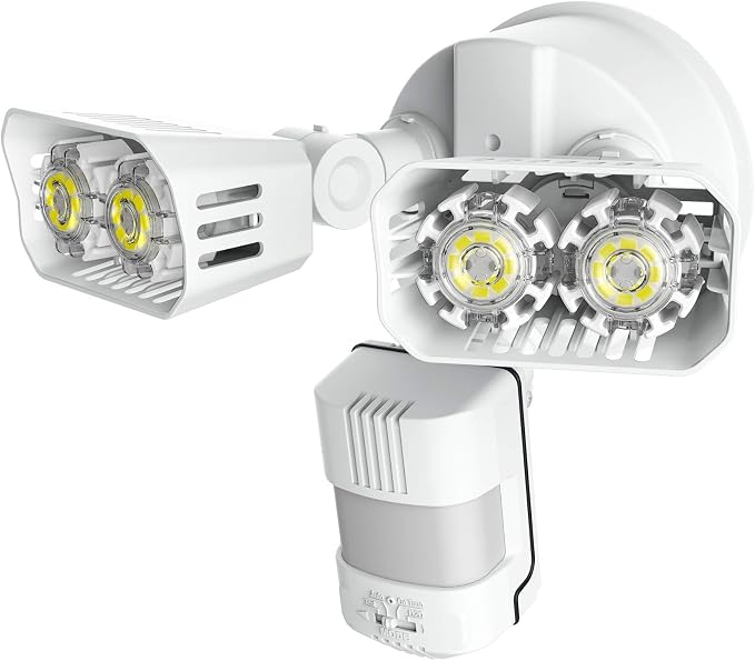 SANSI 18W 1800LM LED Motion Sensor Outdoor Lights, Energy Saving Security Light, 200W Equiv. 5000K Dusk to Dawn Flood Light, 50,000 Hours Lifespan, IP65 Waterproof for Yard, Doorway, White, Eco Series | 200W Equiv. Daylight Dusk to Dawn Wide Angle Illu...