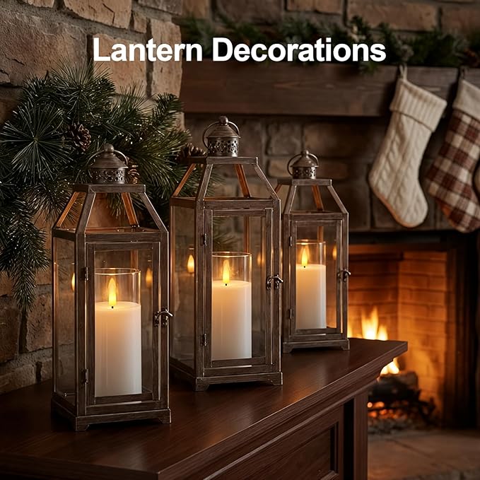 5plots Glass Battery Operated White Flameless Candles with Remote and Timer, 3D Wick Real Wax Pillar Led Candles Warm Flickering Light for Home, Halloween, Christmas Decor, Set of 3, D3 x H6 6" 6"