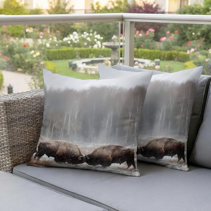 Fighting Bulls Outdoor Pillow Covers 24"x24" Set of 2, Landscape Powerful Animal Waterproof Throw Pillow Covers for Patio Furniture, Decorative Cushion Covers for Porch