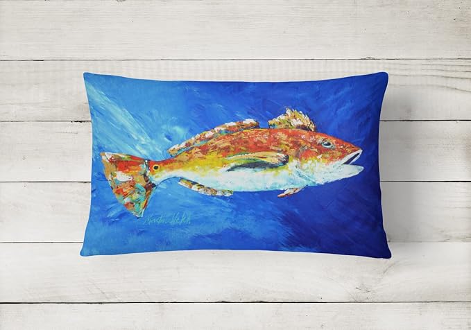 Caroline's Treasures MW1212PW1216 Red Fish White Spin Canvas Fabric Decorative Pillow Machine Washable, Indoor Outdoor Decorative Pillow for Couch, Bed or Patio, 12HX16W