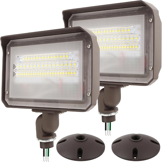 2Pack Dusk to Dawn Outdoor 40W LED Flood Light with Knuckle & Plate Mount,5000K ETL Commercial LED Security Lighting