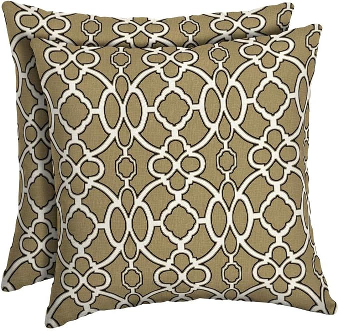 Comfort Classics, Inc. Outdoor/Indoor Sandstone Sinclair Trellis Outdoor Square Pillow (Set of 2) 16 x 16 in. in Spun Polyester