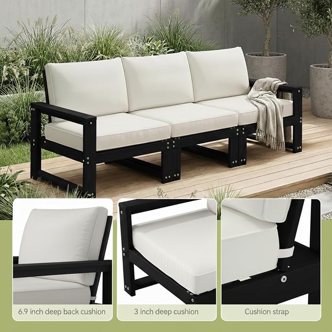 Outdoor Furniture with Cushions, Patio Furniture Set, 7-Piece L Shaped Outdoor Couch Sets 6 Seats, HDPE Patio Sectional Sofas for Porch, Deck, Backyard, Black