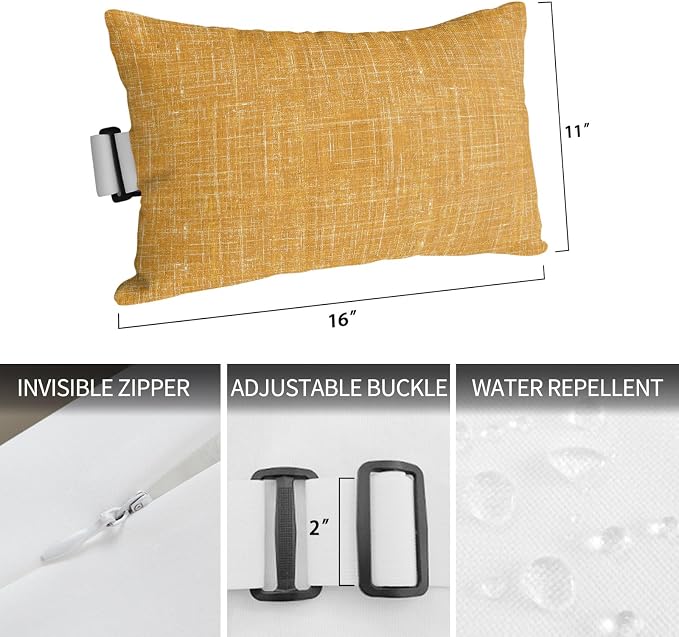 Outdoor Lumbar Pillow Set of 1, Amber Waterproof Beach Headrest Pillow with Inserts, Farmhouse Vintage Amber Solid Color Modern Recliner Throw Pillows for Patio Furniture, 11 x 16