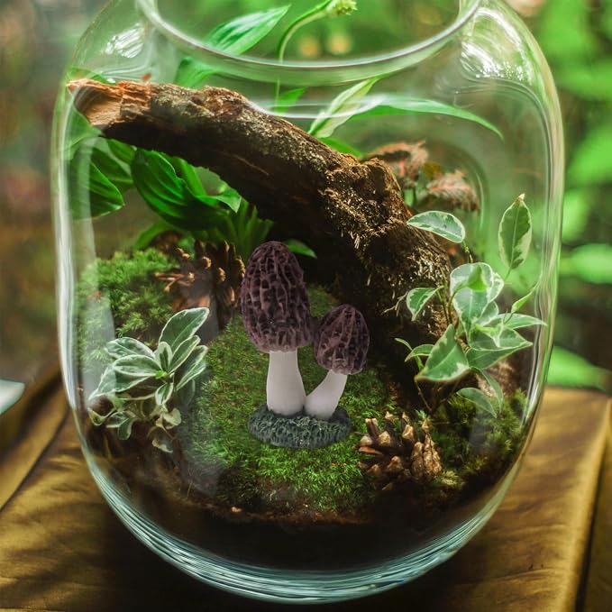 Miniature Mushroom Figurines Decorations, Small Resin Morel Mushrooms Statue, 3 Pieces Lawn Fairy Wild Garden Resin Bonsai Craft Decor for Home DIY Micro Fairy Garden Landscape