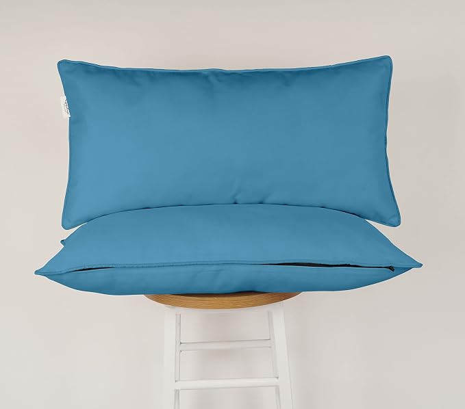 Indoor/Outdoor Polyester Fabric Lumbar Pillow Cover, All-Weather Waterproof Rectangular Cushion Case for Patio Furniture, 12 x 24 Set of 2 -Medium Blue