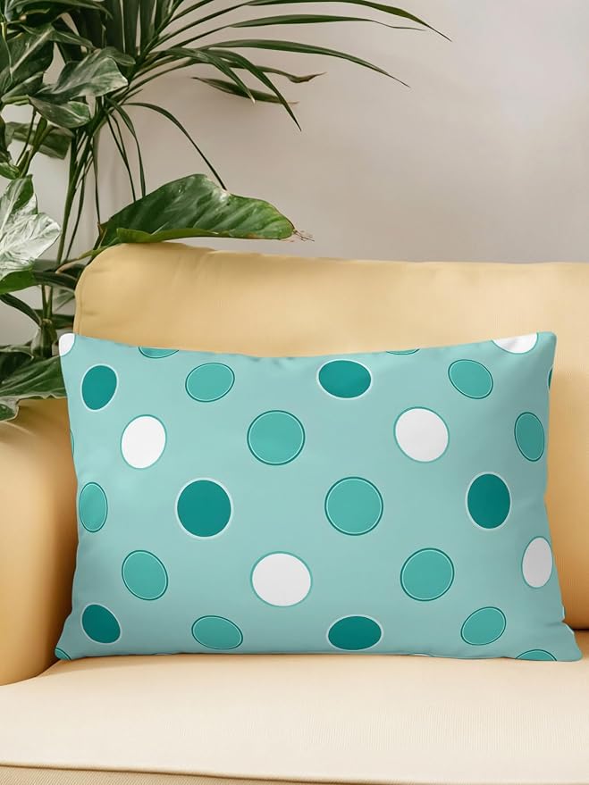 Waterproof Outdoor Pillow 1 Pack Teal Polka Dots Decorative Throw Pillows Cover & Insert 20x12 Inch Lumbar Pillowcase Funny Circles Spots Pillows for Couch Sofa Bed Patio Furniture Indoor Outdoor
