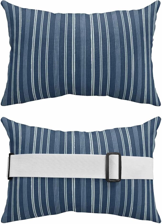 Pack of 2 Outdoor Lumbar Pillow Covers 12x20 Inch, Navy Blue Striped Waterproof Throw Pillow Covers Set, Farmhouse Stripes Modern Vintage Indoor&Outdoor Decorative Cushion Cases for Patio Porch Car