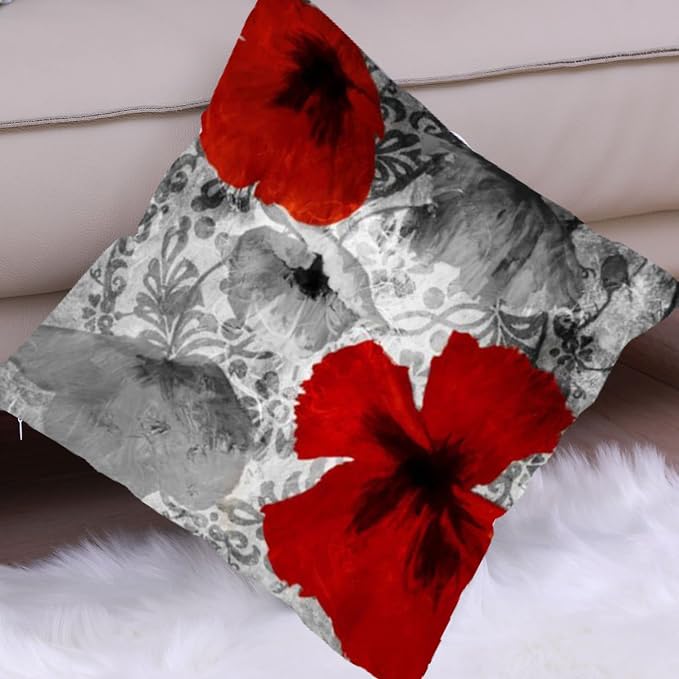 Black Red Flower Pillow Covers Love Pillow Covers Decorative Linen Square Throw Pillow Covers Couple Cushion Cases Home Decor for Sofa Bedroom Car 16x16Inch