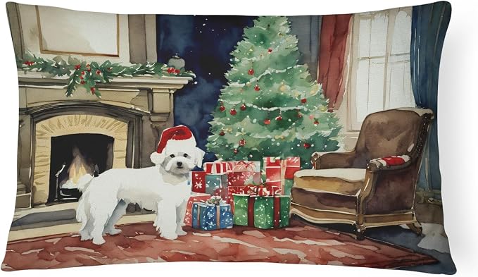 Caroline's Treasures DAC2702PW1216 Maltese Cozy Christmas Throw Pillow Machine Washable, Indoor Outdoor Decorative Pillow for Couch, Bed or Patio, 12HX16W