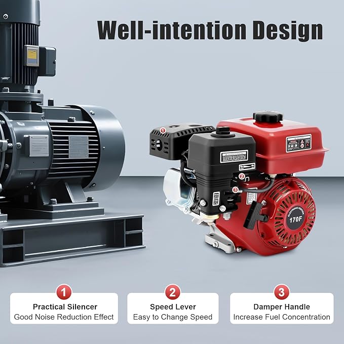 212CC Gas Powered Engine, 3000W 7.5HP Gas Engine Motor 0.95 Gal Small Go Kart Engine for Water Pumps, Lawnmowers, Minibikes 3600Rpm with Nylon Camshaft & Air Filter Pull Start