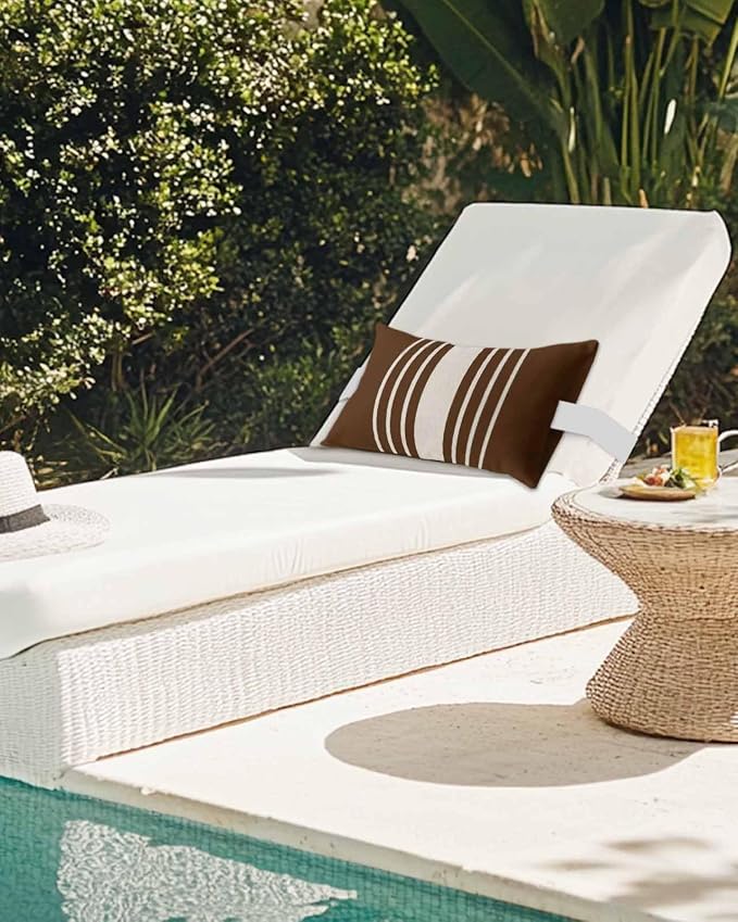 Pack of 4 Outdoor Lumbar Pillow Covers 11x16 Inch, Brown Beige Striped Waterproof Throw Pillow Covers Set, Modern Farmhouse Retro Lines Indoor&Outdoor Decorative Cushion Cases for Patio Porch Beach