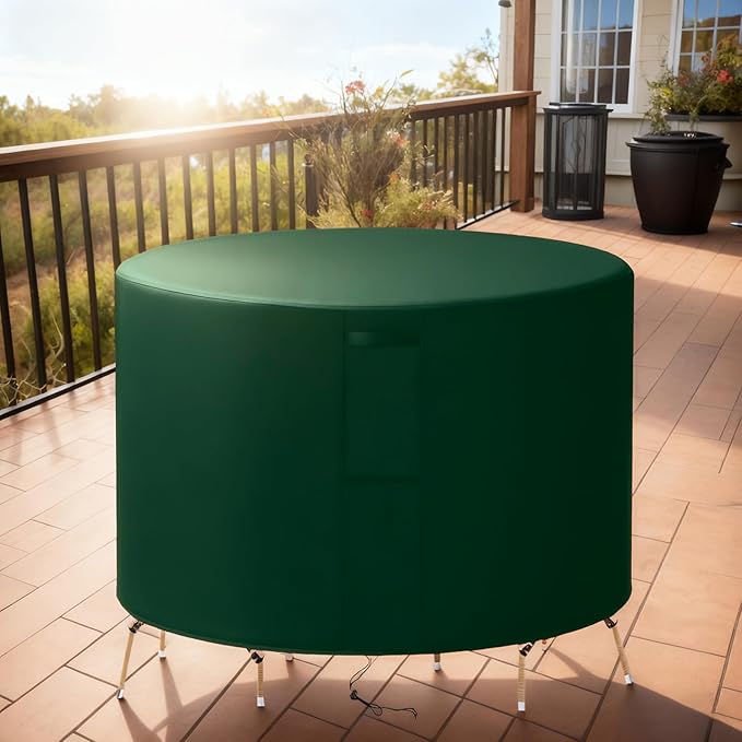 58"(D) x 20"(H) Round Outdoor Furniture Cover, Custom Heavy Duty 420D Waterproof Patio Furniture Cover with Drawstring & Buckles for Table Chair Garden, Green