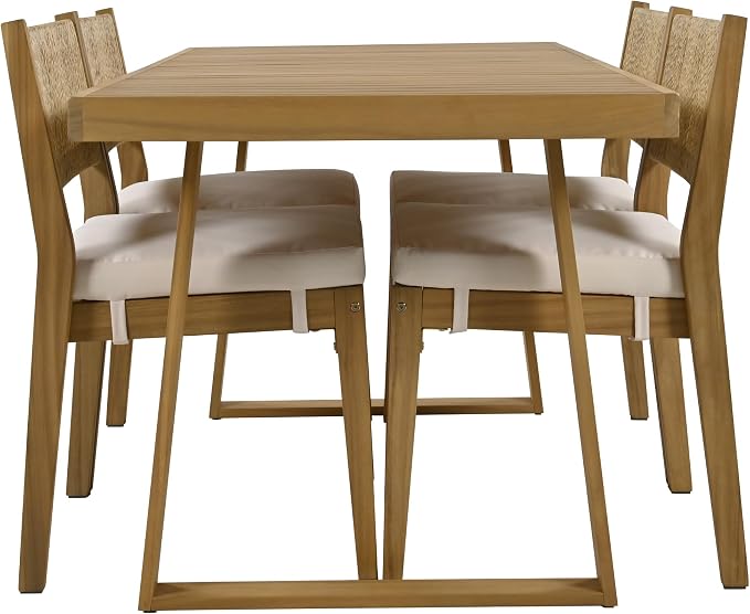 LUMISOL 5 Piece Outdoor Dining Table Set, Acacia Wood Dining Table and Chairs Set with Thick Cushions, Farmhouse Kitchen Table Set for Indoor and Outdoor, Beige
