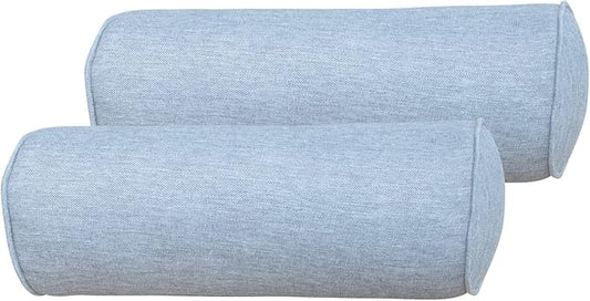 Indoor/Outdoor Bolster Pillows, 16x6 inches Solid Round Lumbar Cylinder Throw Pillows for Outdoor Furnitures, Set of 2, (Light Grey)