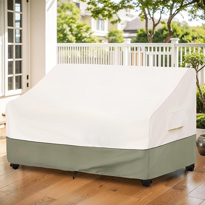 Bitubi Waterproof Patio Sofa Cover, Heavy Duty 3-Seater Outdoor Couch Cover Size Up to 79W x 38D x 35H Inches, Lawn Patio Furniture Covers with Air Vent (Beige)
