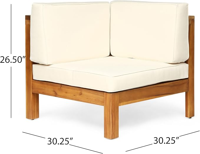 Christopher Knight Home Oana Outdoor 9 Seater Acacia Wood Sectional Sofa Set, Teak Finish and Beige