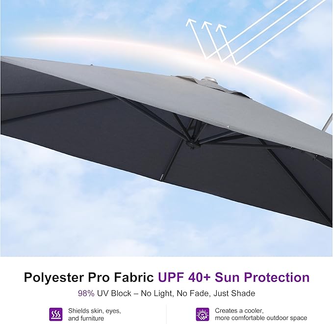 PURPLE LEAF 9' X 12' Swivel Outdoor Patio Aluminum Umbrella with Base Left-right Tilting Cantilever Offset Umbrella with UV Resistant Heavy Duty Fabric for Deck Pool Patio Backyard, Graphite Grey