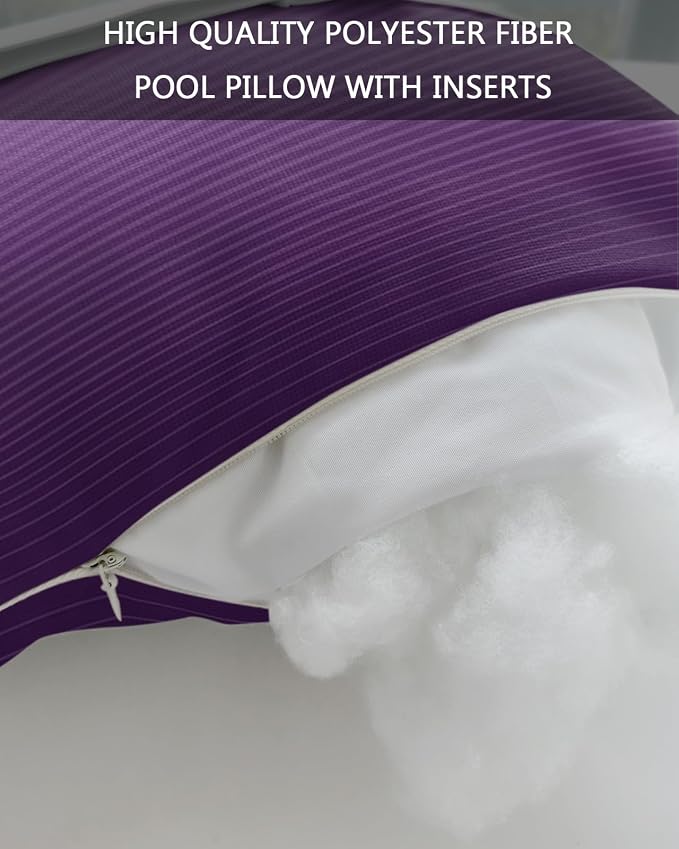 Outdoor Pillows Covers with Inserts Teal Turquoise Purple Ombre Stripe Line Gradient Waterproof Pillow with Adjustable Strap Throw Pillows for Patio Furniture Pool Lounge Chair, 11x16 Inch, 2PCS
